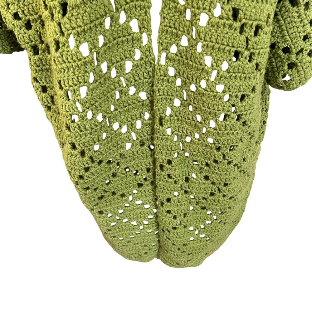 Vintage Green Handmade Crochet Knit Cardigan Kimono Boho Duster L XL - Picture 6 of 7